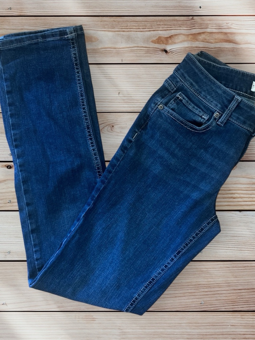 Classic Mid Rise Dark Blue Women's Denim Jeans Straight Size 0